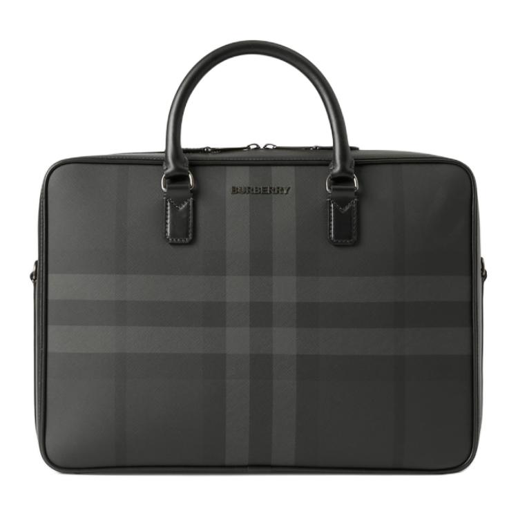 

Burberry Сумка-портфель мужская из термополиуретана с хлопком и телячьей кожей антрацитового цвета