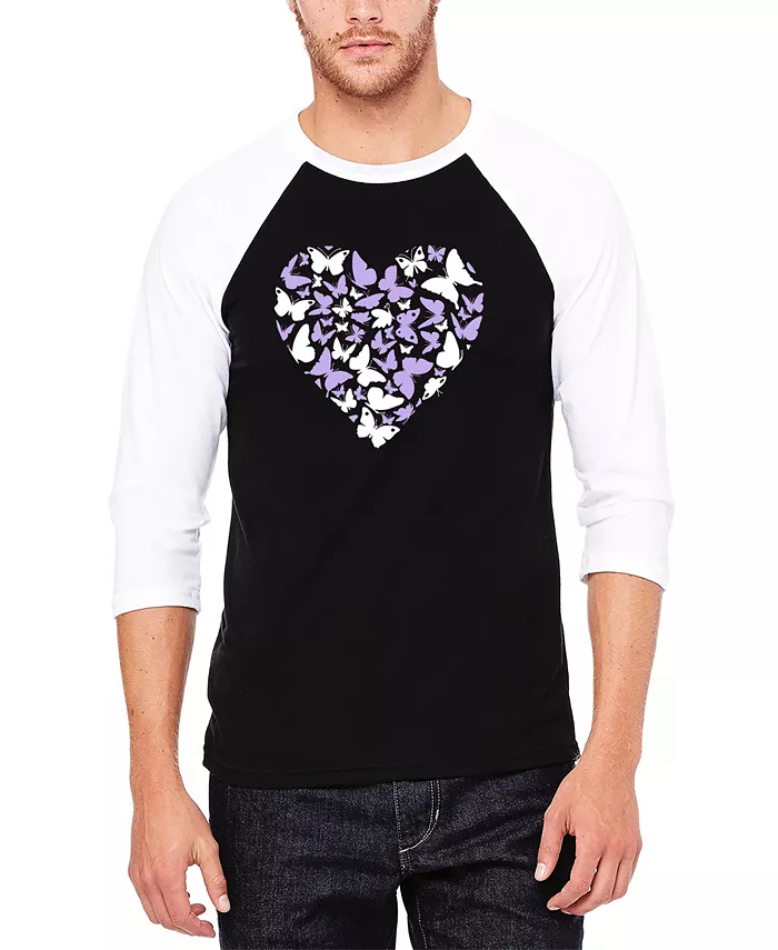 

Мужская футболка с регланным рукавом Butterfly Heart в бейсбольном стиле с принтом Word Art LA Pop Art, мультиколор