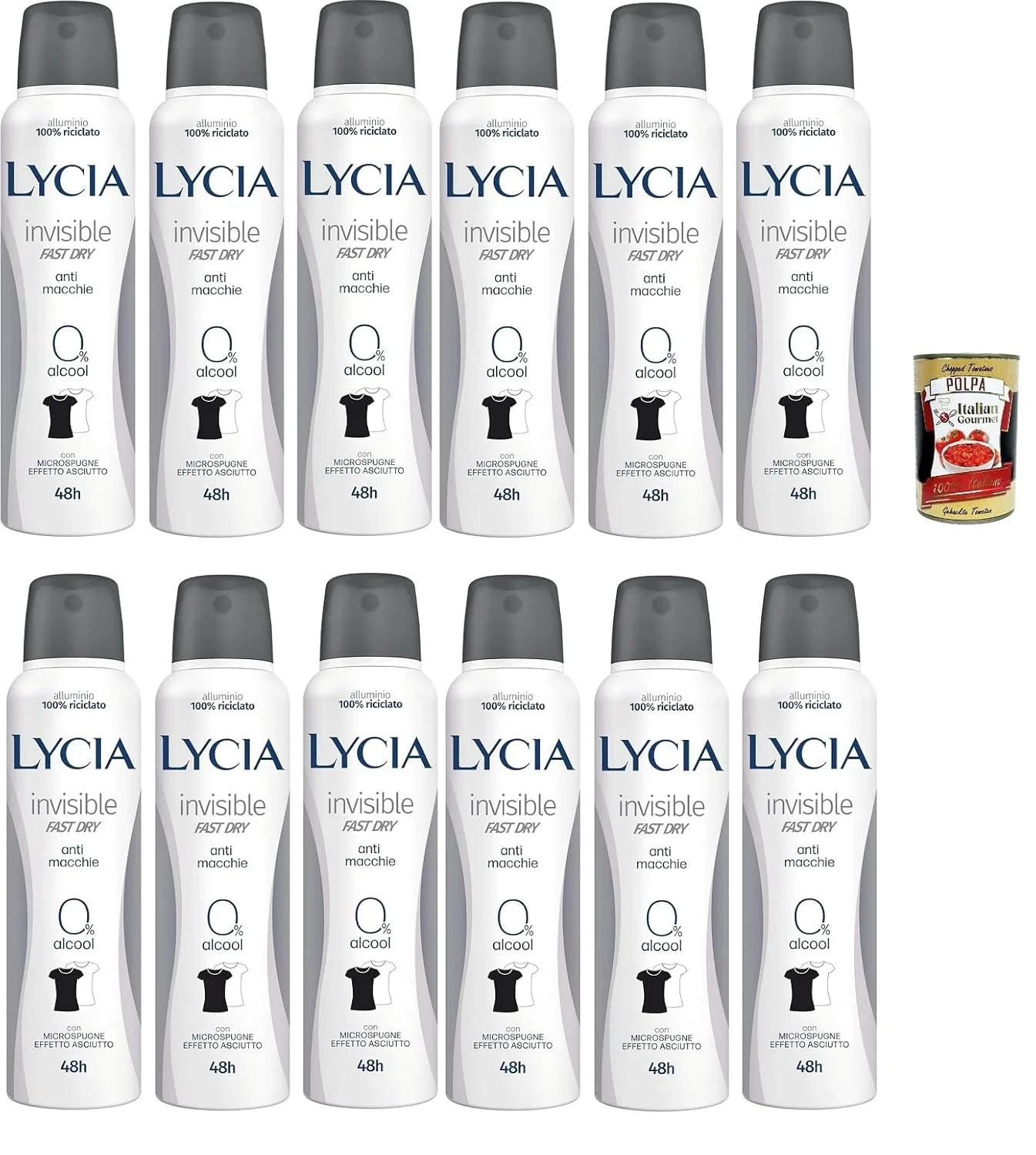 Дезодорант Lycia Invisible Anti-Stain Dry Effect 48H 12 x 150 мл + Polpa 400 г Italian Gourmet E.R.