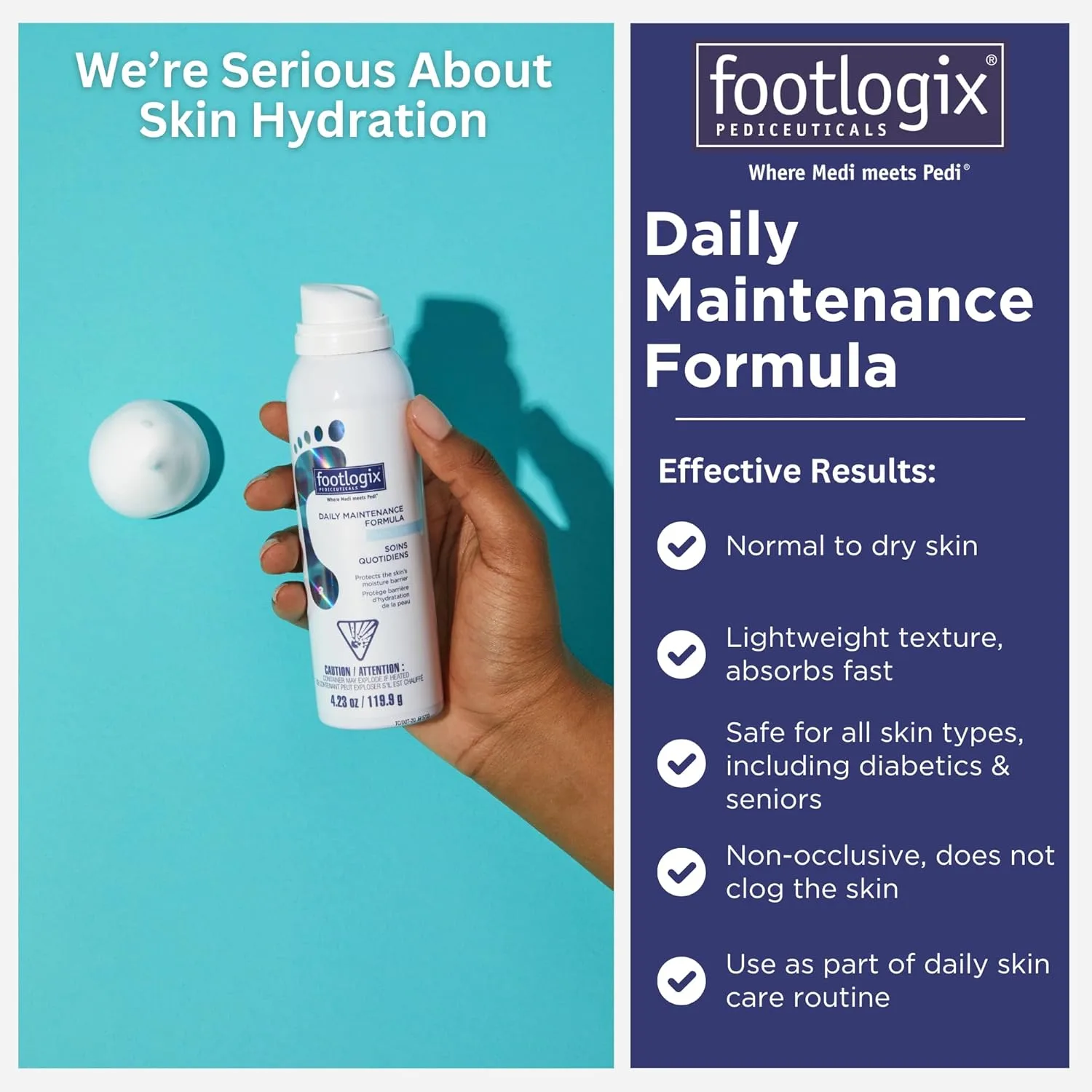 FOOTLOGIX Ежедневная формула для ухода за кожей - увлажняющий крем для ног, мусс для нормальной и сухой кожи, мусс для ног от мозолей и сухости, 120 мл 124 мл (1 шт.) — фото 4