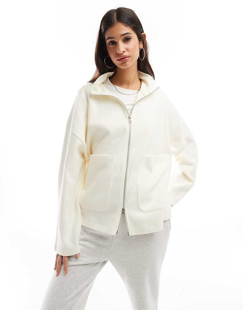 

ASOS DESIGN – Белый очень мягкий свободный кардиган с высоким воротником и застежкой-молнией
