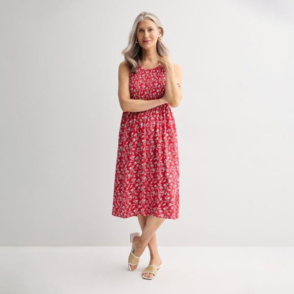 

Мини-платье с плиссировкой миди Croft & Barrow, цвет red sketchy floral