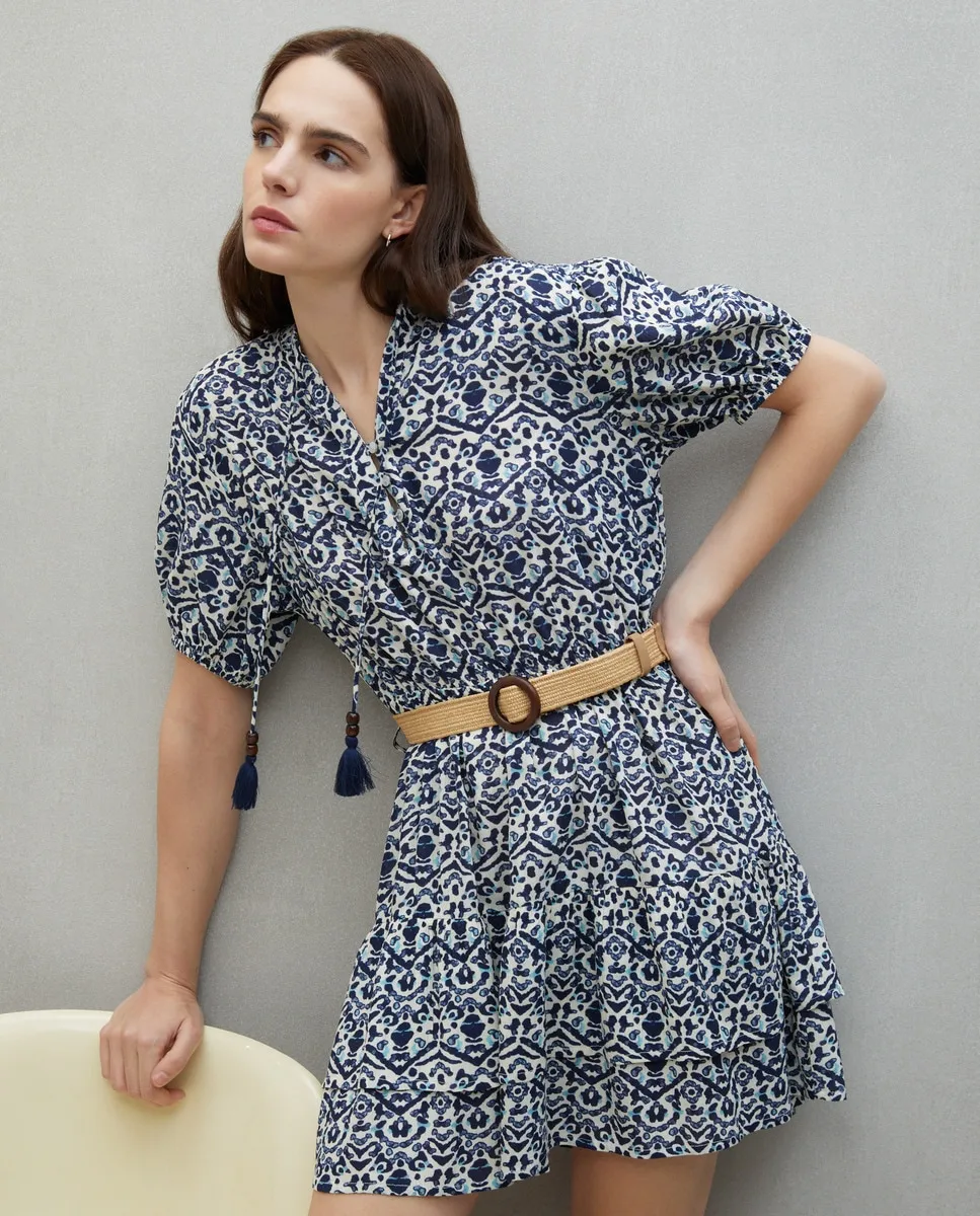 

Платье с коротким рукавом и оборкой на талии Easy Wear, синий