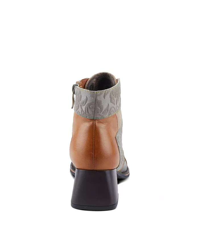 L’Artiste Women’s COPINE разноцветные ботинки с тиснением из кожи и замши, бархатной подкладкой и массивным каблуком L'Artiste, загар/бежевый — фото 4