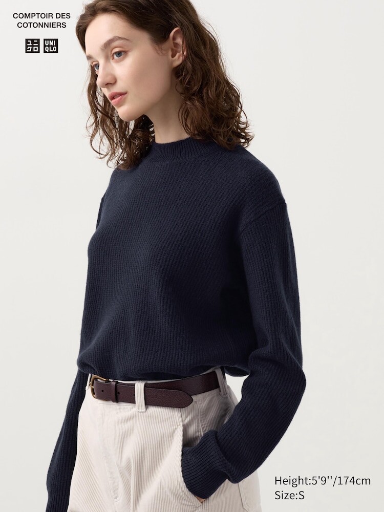 

Джемпер с круглым вырезом из овечьей шерсти Uniqlo, цвет 69 синий
