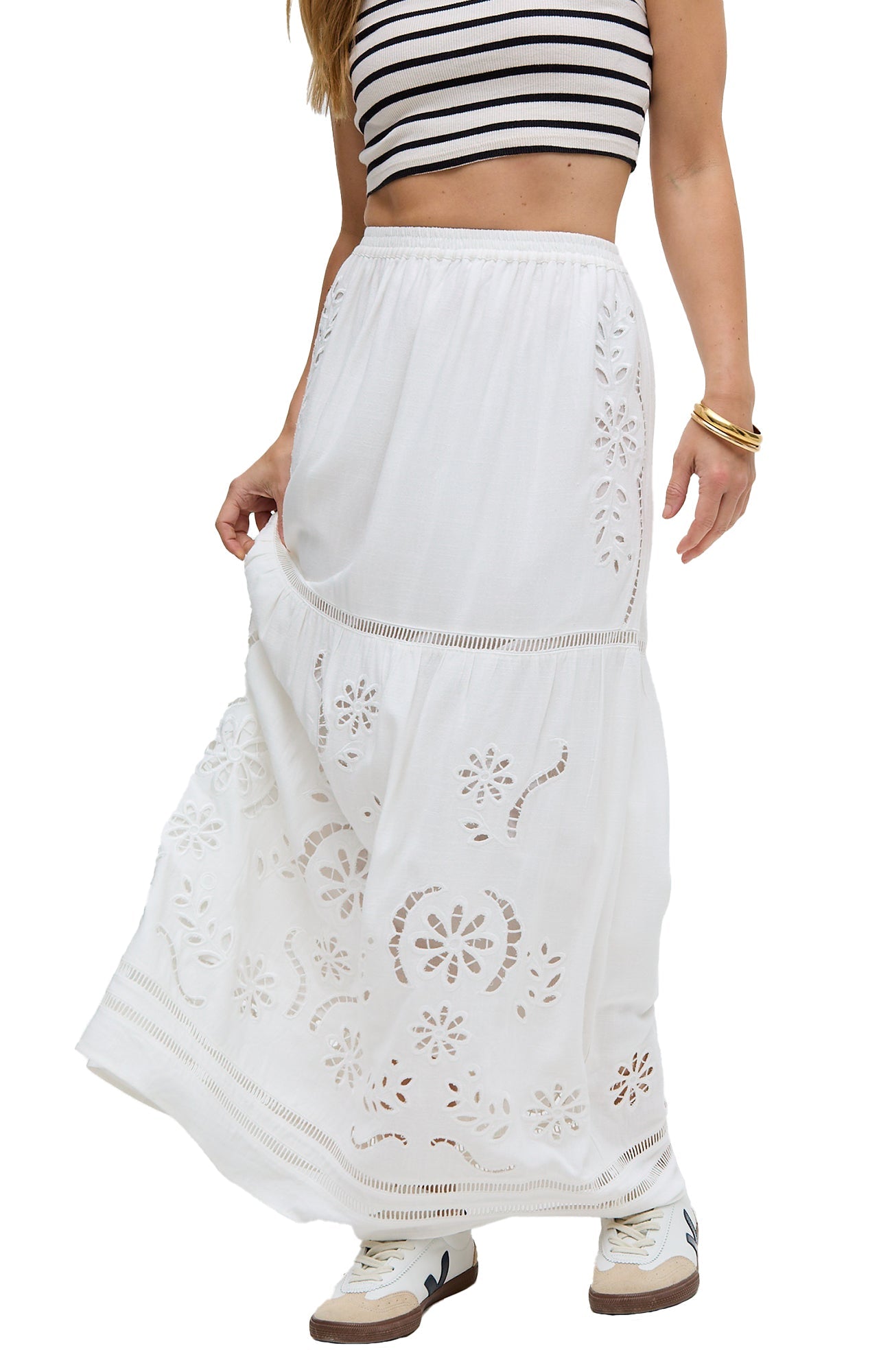 

Raffya Women's Georgina Макси-юбка с кружевными вставками, белый