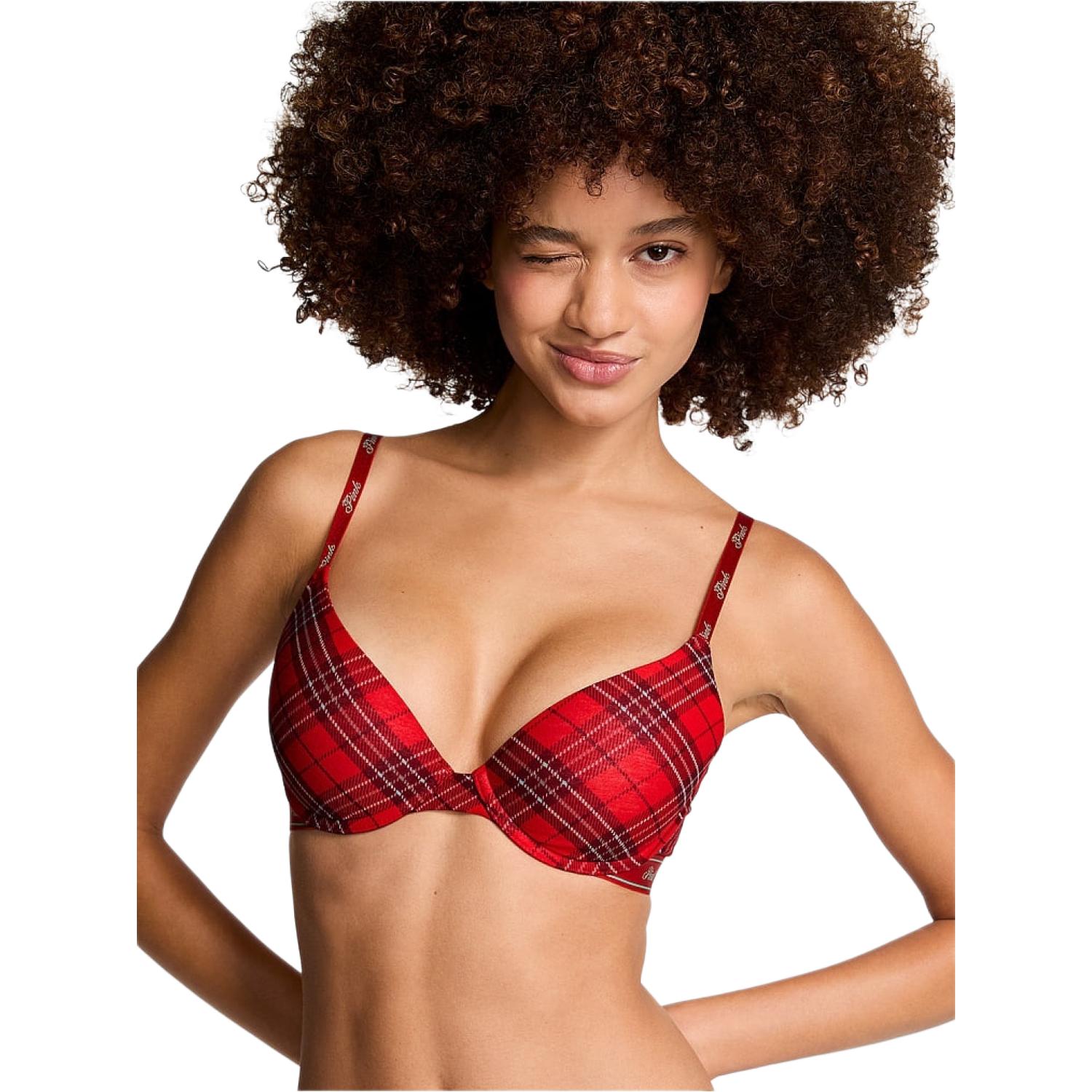 Victoria's Secret Бюстгальтер Pink Wear Everywhere красный зеленый в клетку — фото 3