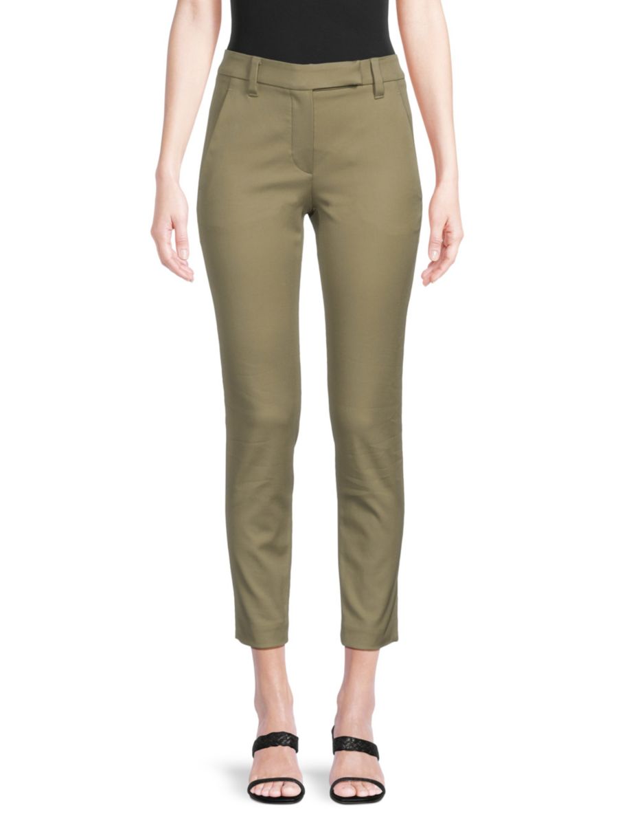 

Однотонные укороченные брюки с плоским передом Brunello Cucinelli, цвет Sage Green