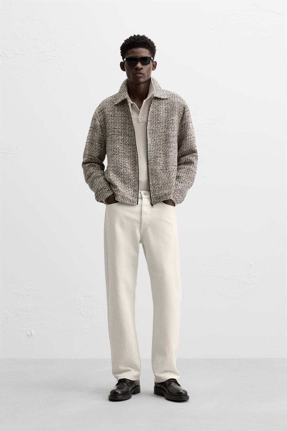 

Текстурированная рубашка на молнии ZARA, кэмел