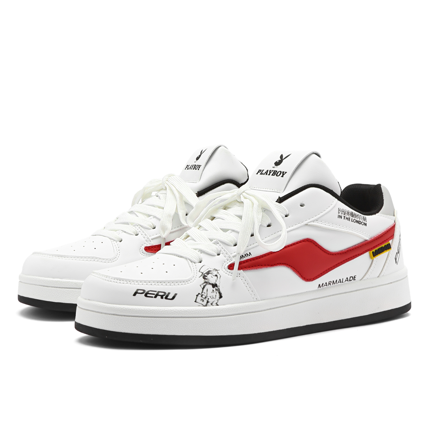 

Playboy Мужские низкие скейтерские кроссовки бело-красные [дышащие], цвет White Red[Breathable]