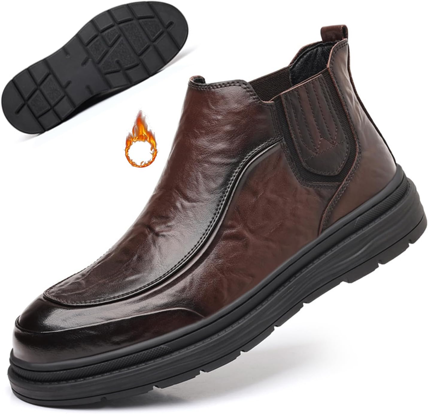 

Мужские ботинки Chukka из натуральной кожи с мягкой подошвой, без шнурков, комфортные эластичные вставки, противоскользящая подошва, ботинки на платформе, для работы, делового и повседневного стиля Nejkg, коричневый