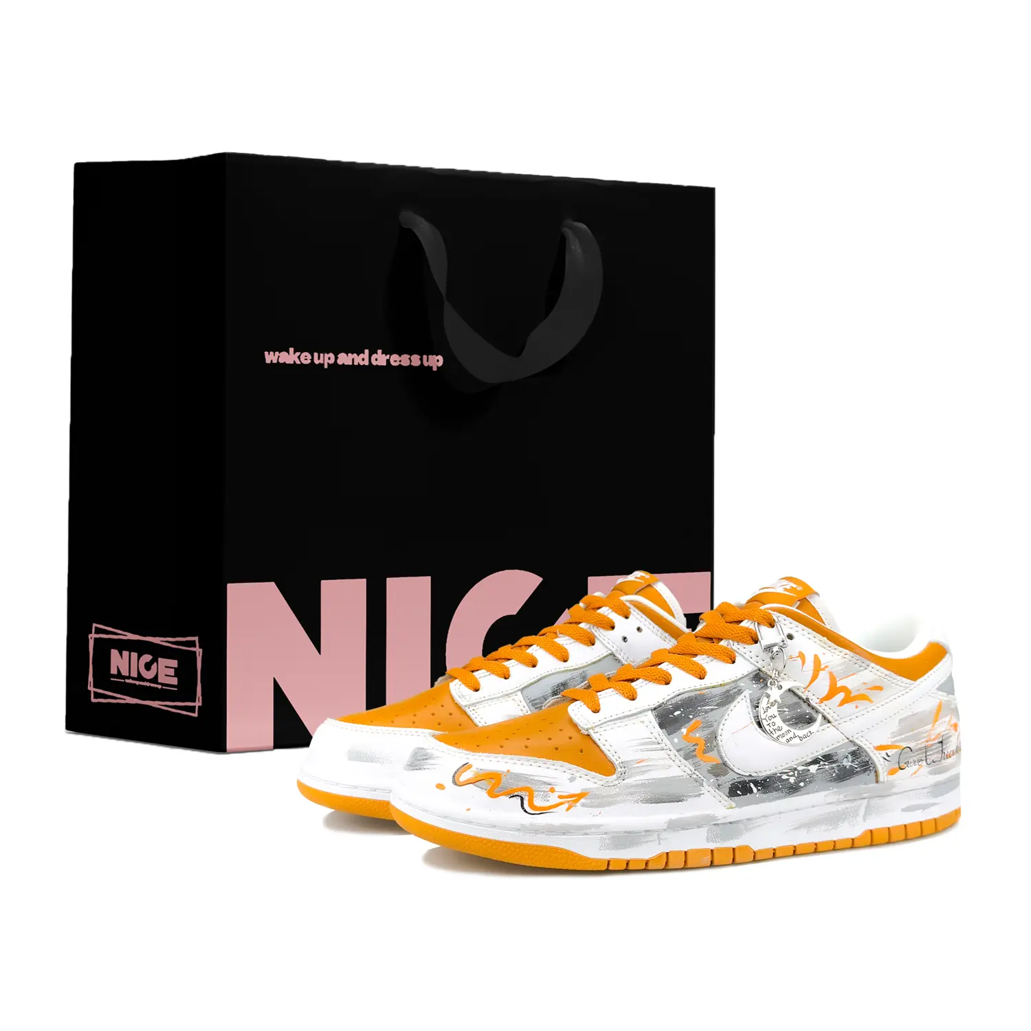 

Nike Кроссовки для скейтбординга Dunk Low Top, мужские, оранжевые, белые, серые