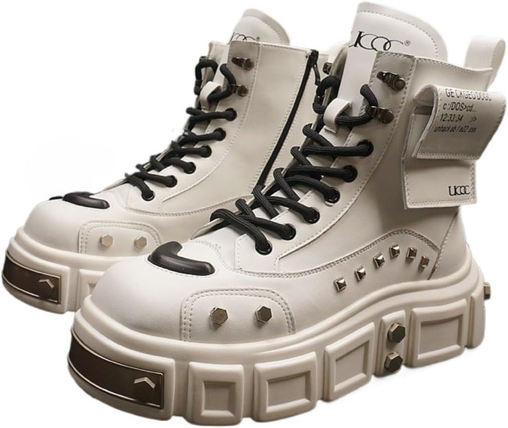 

Мужские стильные высокие кроссовки Y2K с 5 см увеличением роста и заклепанным дизайном, модная высокопроизводительная повседневная обувь для уличной моды Ctkvbmeoi, белый