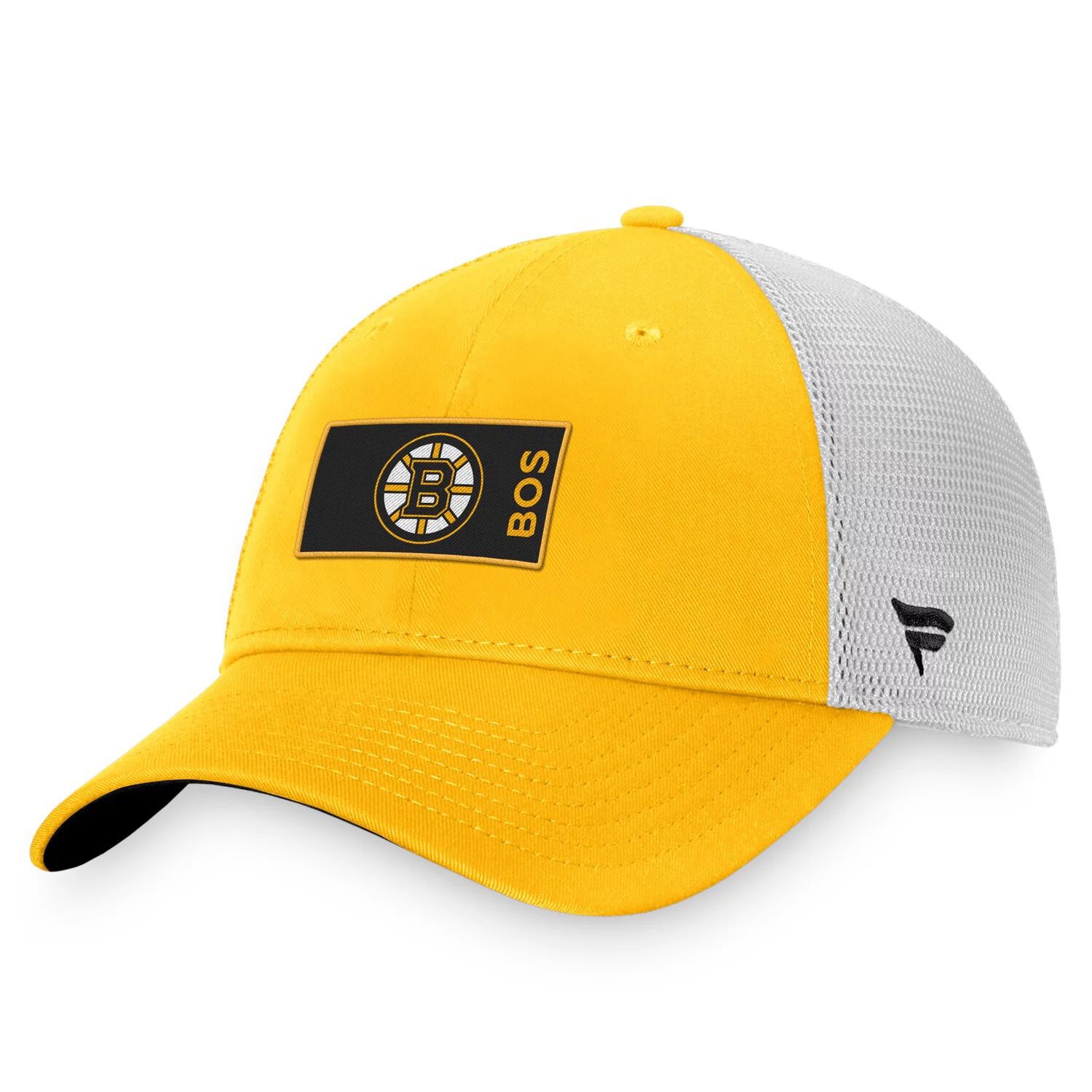 

Мужская кепка с логотипом Fanatics золотистого/белого цвета Boston Bruins Authentic Pro Rink Trucker Snapback