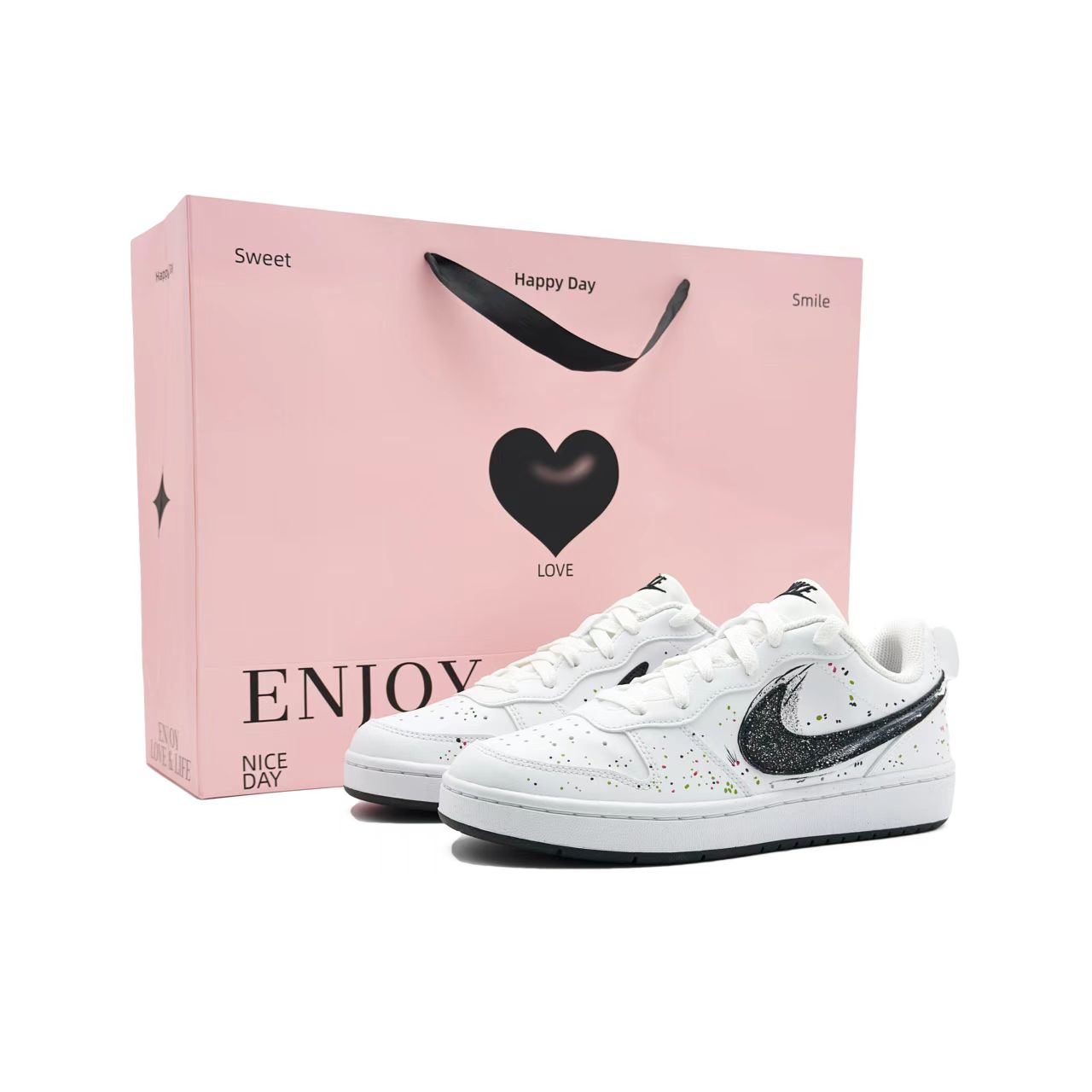 

Nike Court Borough Baby's Breath Multicolor Ink Splatter Low top детские скейтбординг кроссовки White