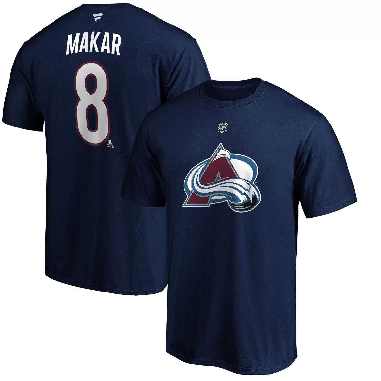 

Мужская фирменная футболка Cale Makar Navy Colorado Avalanche с именем и номером команды Fanatics