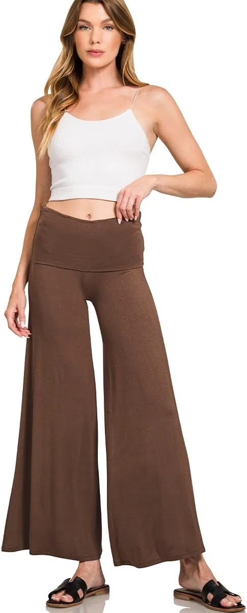 Женские широкие брюки Fold Over Waist Generic, коричневый — фото 3
