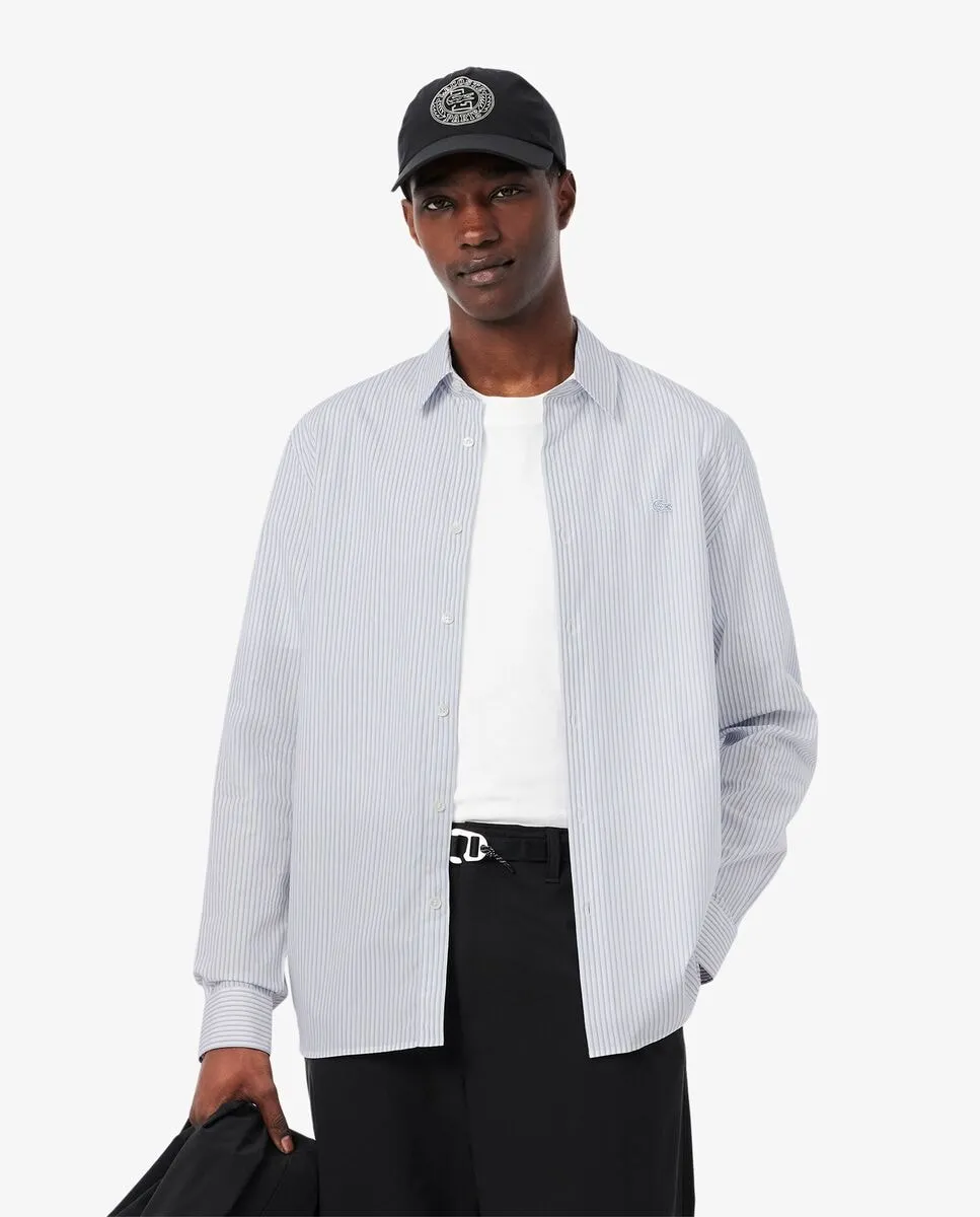 

Мужская рубашка прямого кроя из полосатого поплина белого цвета с длинным рукавом Lacoste