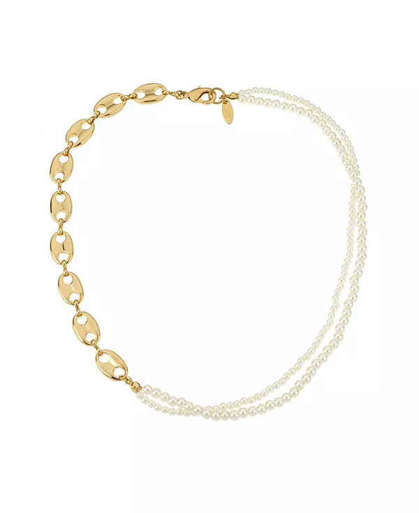 

Ожерелье из цепочек с покрытием из 18-каратного золота и бусинами из культивированного пресноводного жемчуга Ettika, gold-tone