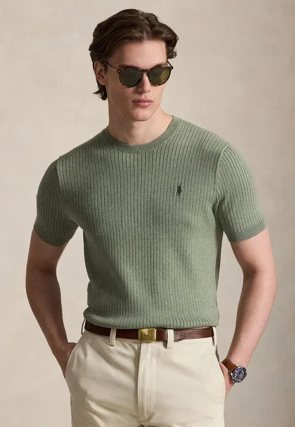 Джемпер из рибаны с коротким рукавом Polo Ralph Lauren, зелёный папоротник