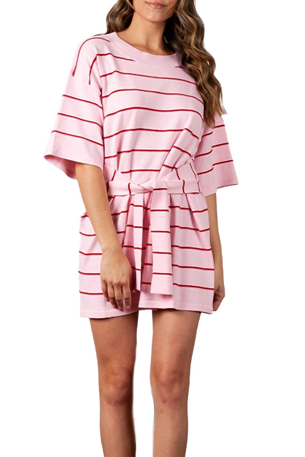 

Плиссированное мини-платье Cybelle с поясом в розовую полоску LUCCA