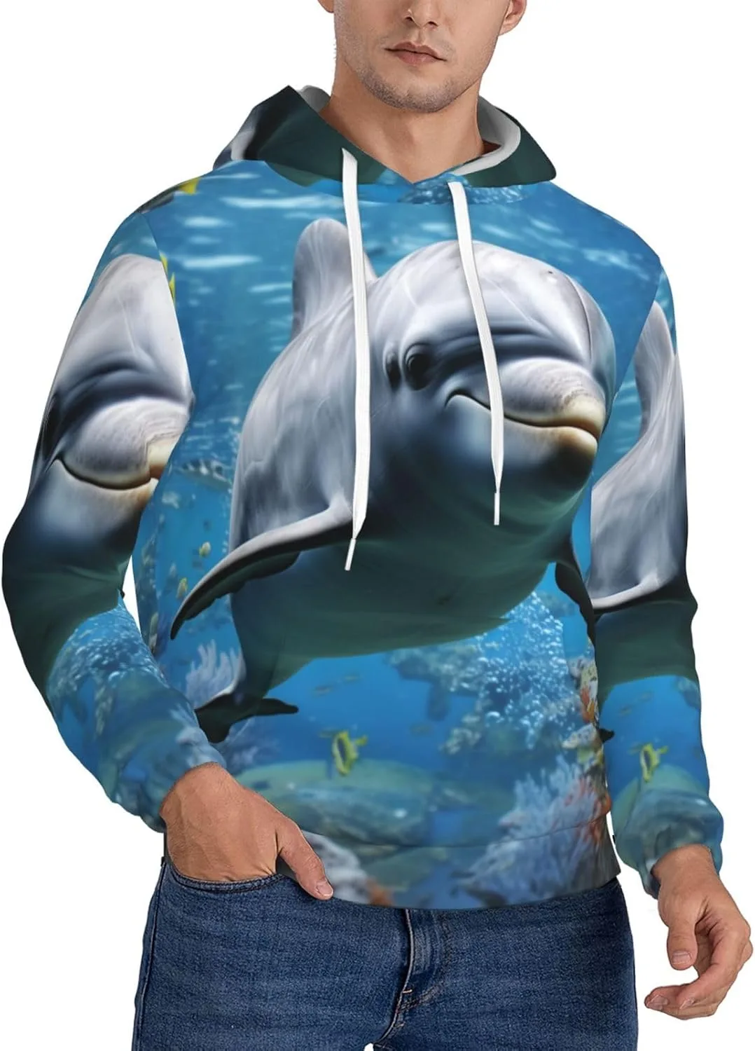 

Мужская флисовая толстовка с капюшоном Ocean Dolphin Looking At You KKLWEGU