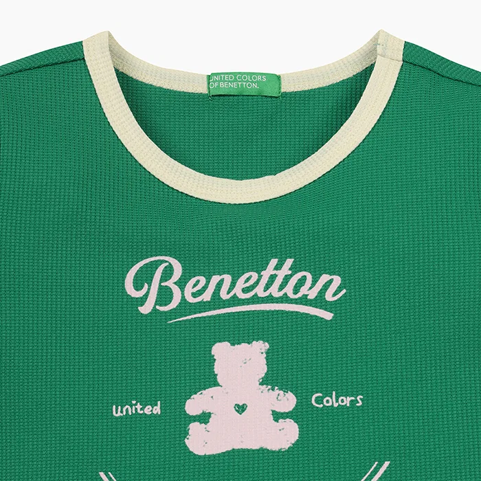 Детское вафельное платье-клёш зелёное от Benetton Kids — фото 3