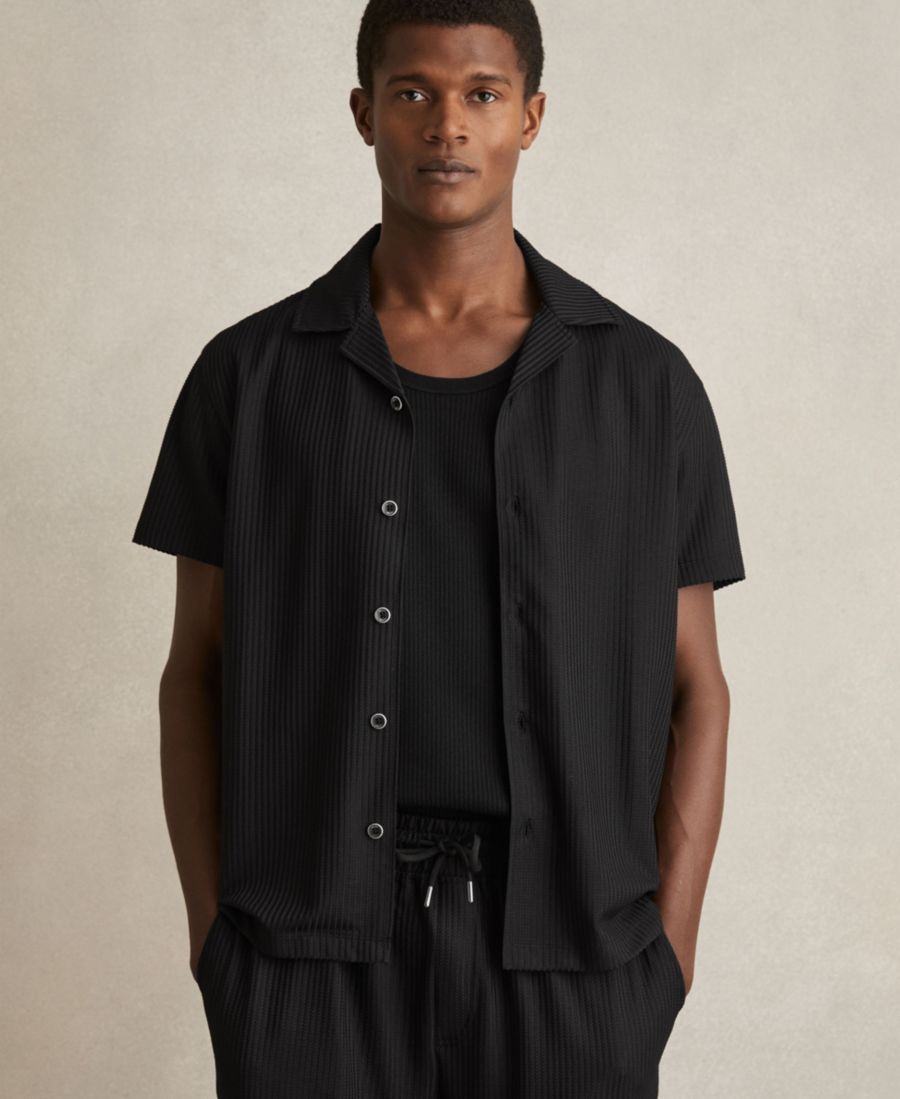 

Мужская трикотажная рубашка с кубинским воротником REISS, Black