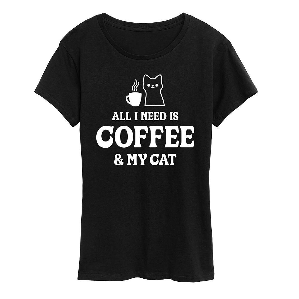 

Женская футболка с рисунком All I Need Coffee Cat Licensed Character, черный