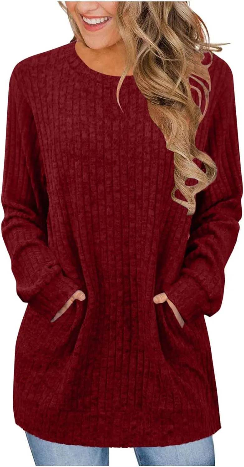 

Длинная футболка с рукавами для женщин, легкий оверсайз свитер, осенний образ, повседневный свободный свитшот с карманом