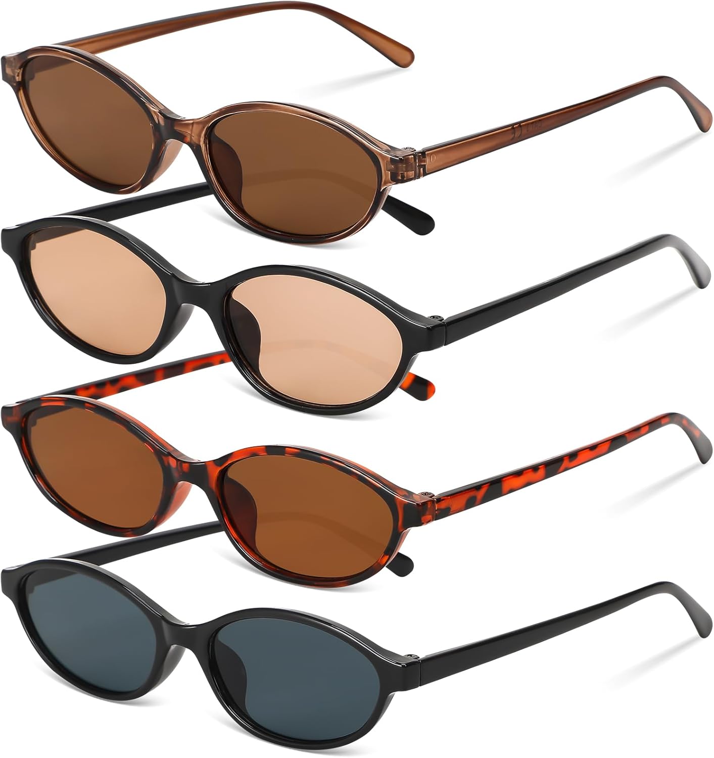 

Ретро-солнцезащитные очки овальной формы для женщин, маленькие очки «кошачий глаз», модные узкие очки в стиле Y2k с защитой от УФ-излучения Hoemwarm, Black, Brown, Brown, Leopard Print