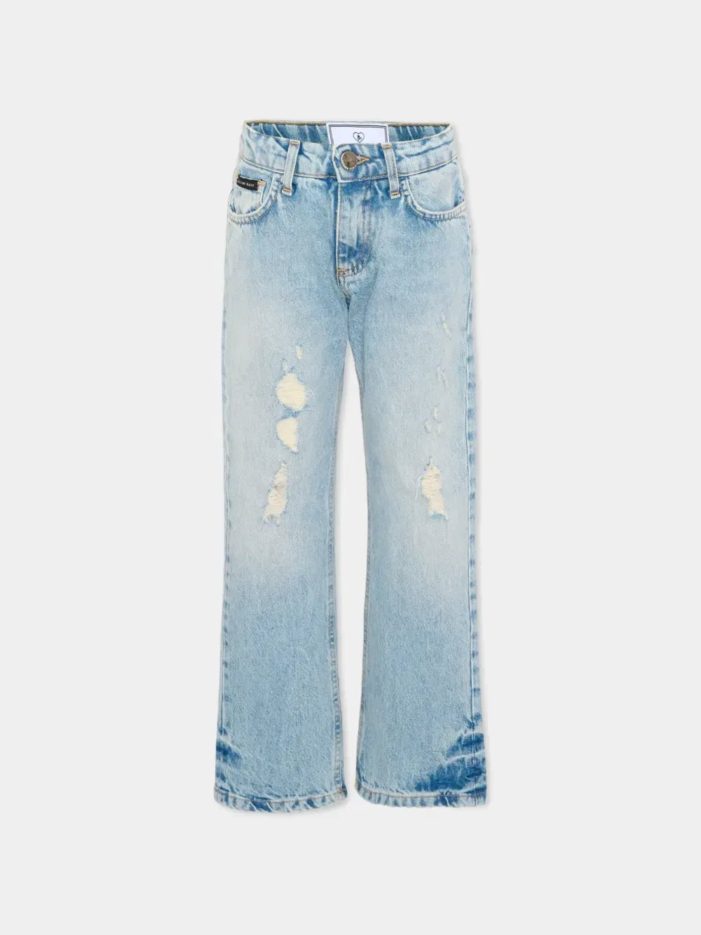 Джинсы с эффектом потертости и логотипом Philipp Plein Junior, синий
