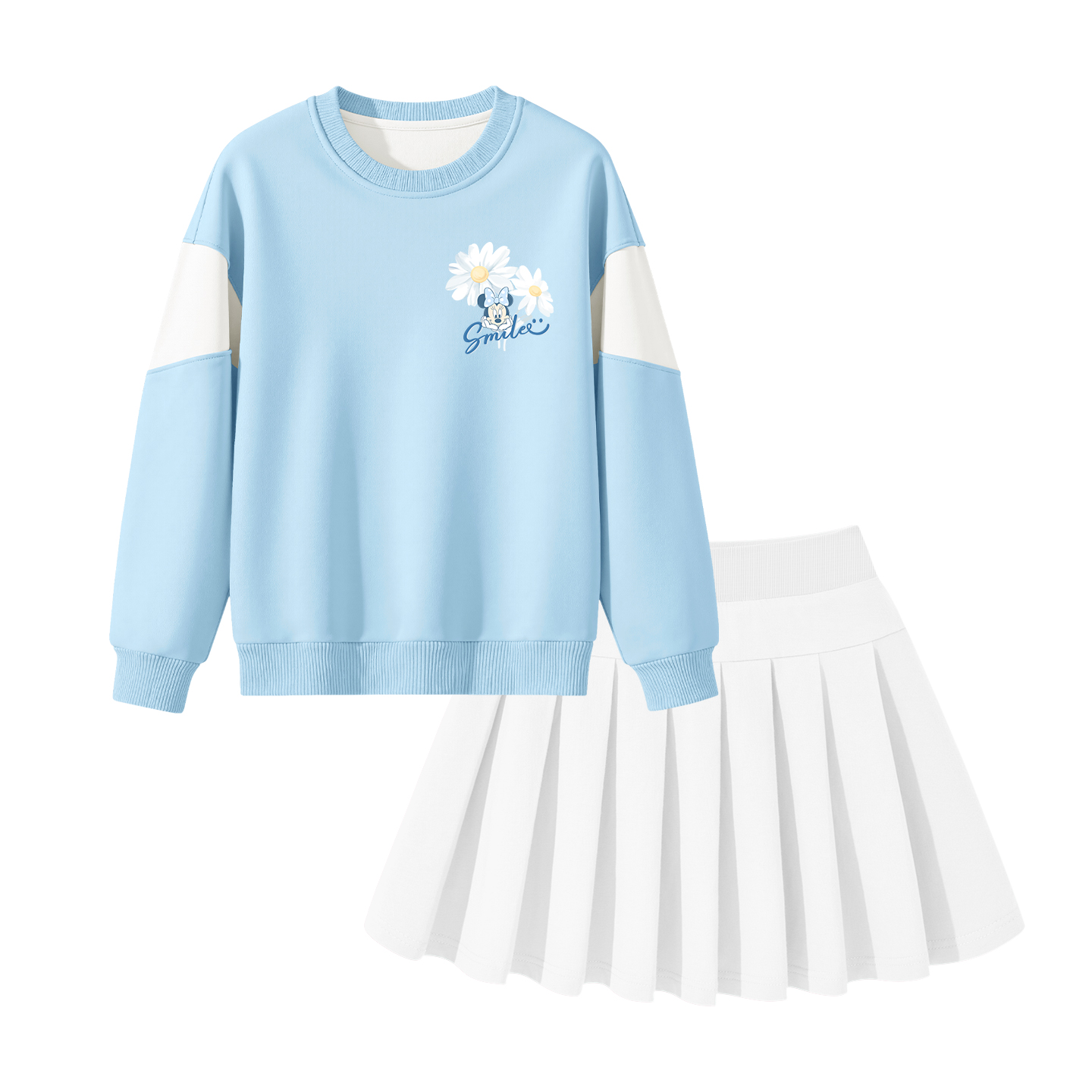 

Детская повседневная спортивная одежда с круглым вырезом и коротким рукавом Disney, dewi honey pudding синий+solid color белый