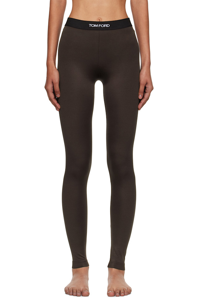 

Tom Ford Коричневые блестящие трикотажные леггинсы с фирменной символикой
