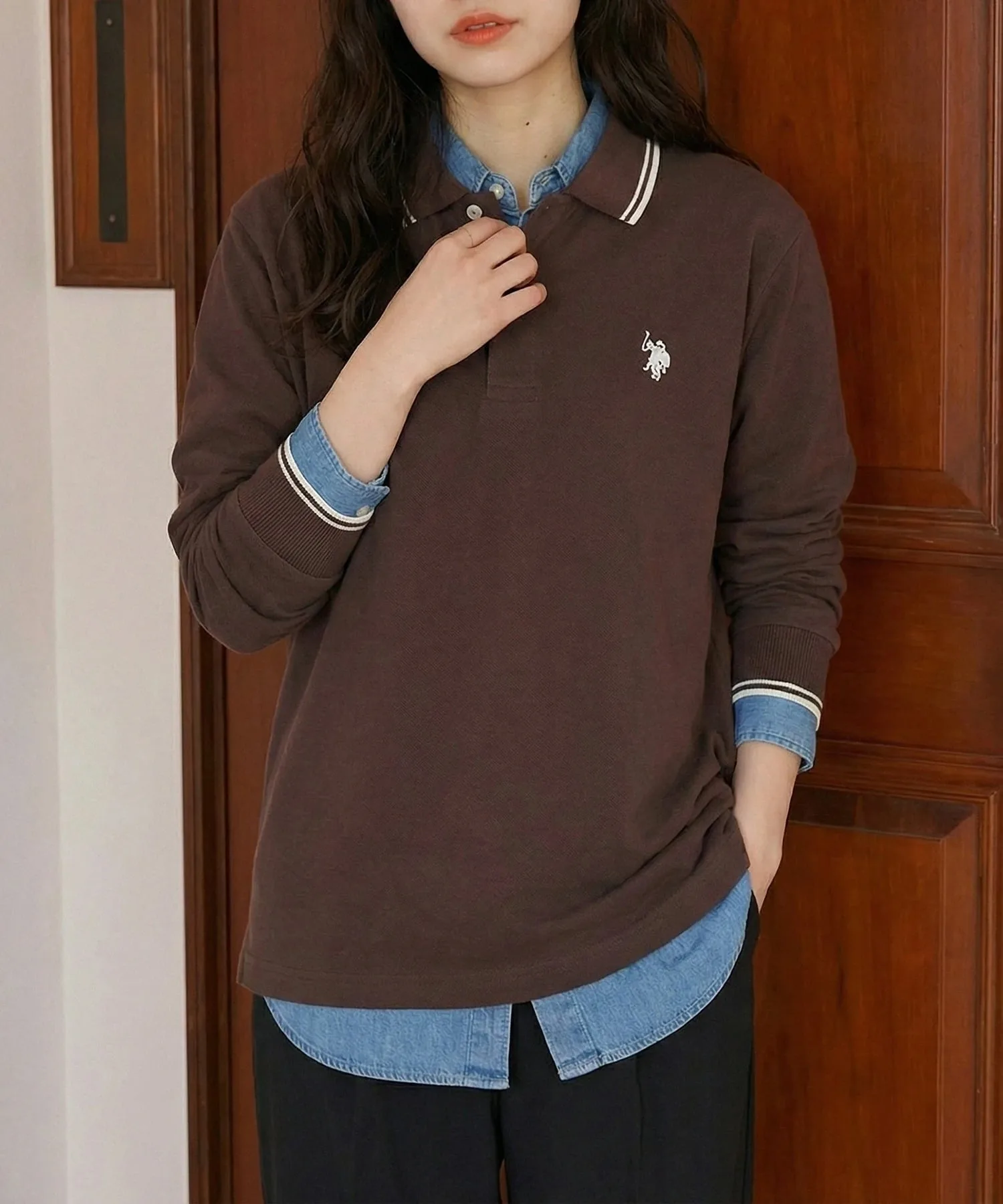 Футболка-поло с длинным рукавом US POLO ASSN./Tipline, унисекс. U.S. Polo Assn., D.BRN — фото 2