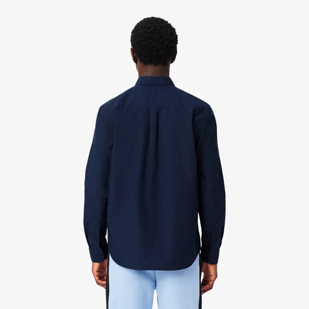 Мужская тёмно-синяя рубашка из лёгкого поплина от Lacoste — фото 3
