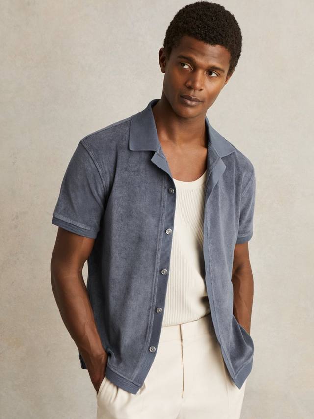 

Рубашка Eden с кубинским воротником из хлопковой смеси Reiss, Airforce Blue