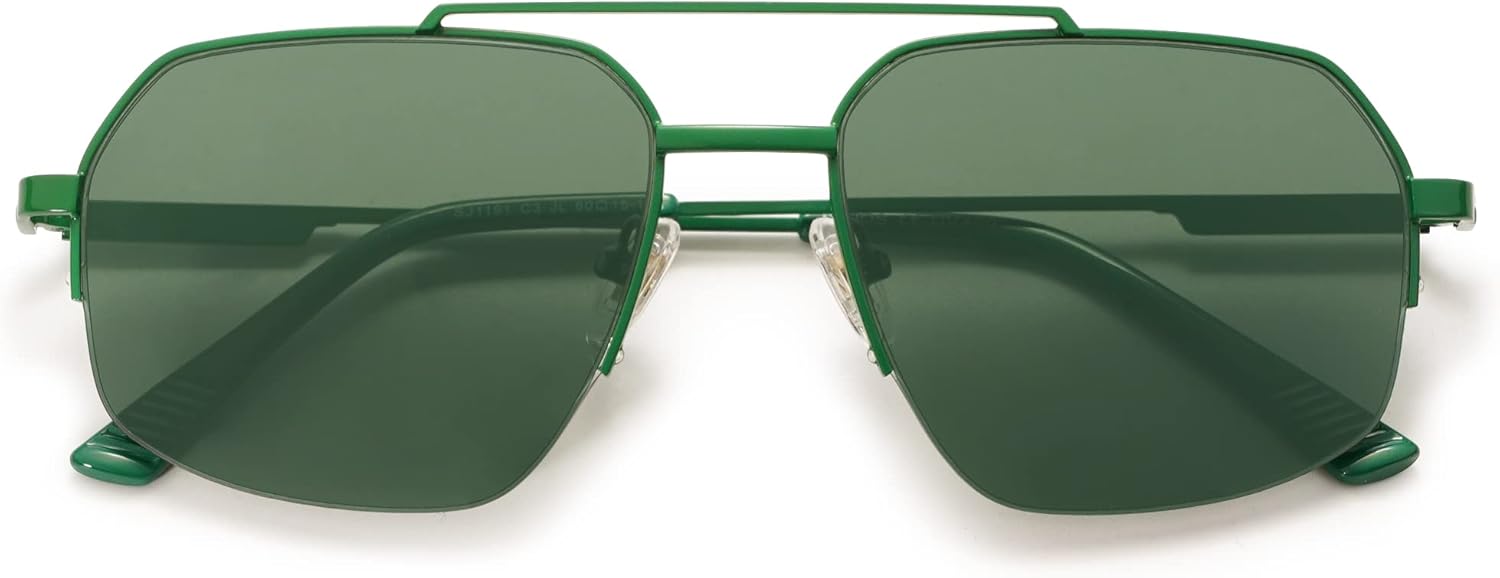 

Модные солнцезащитные очки-авиаторы SOJOS для мужчин и женщин, в стиле ретро, ​​с двойной перемычкой, металлической оправой и полуободковой конструкцией, модель SJ1191, Green