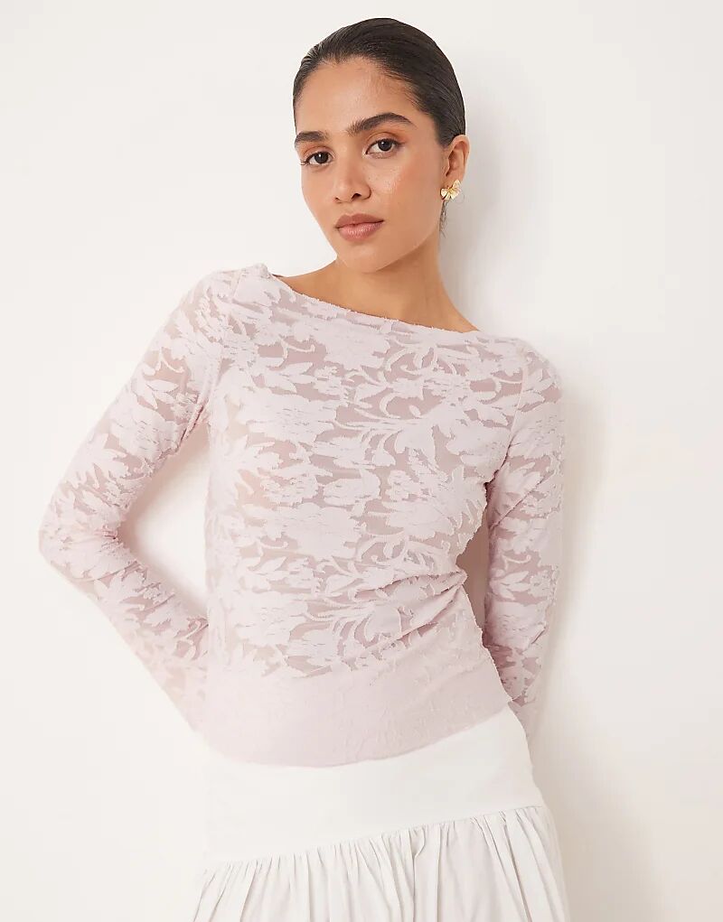 

Топ Gina Tricot с длинными рукавами и фактурным принтом, круглый вырез, светло-розовый