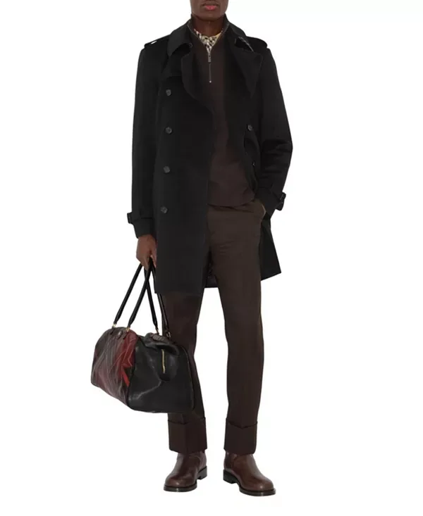 Тренч Burberry средней длины, кашемировый, черный