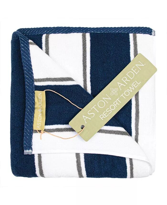 

Роскошное пляжное полотенце увеличенного размера (35x70 дюймов, 600 GSM), мягкое курортное полотенце из хлопка кольцевого прядения в тонкую полоску Aston and Arden, синий