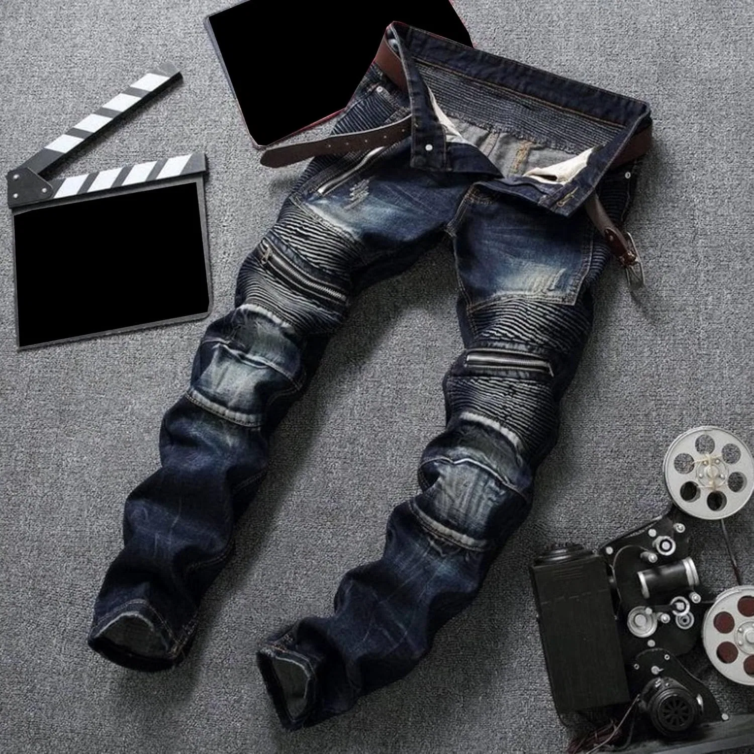 Джинсы прямого кроя с молниями Urban Denim, темно-синие — фото 3