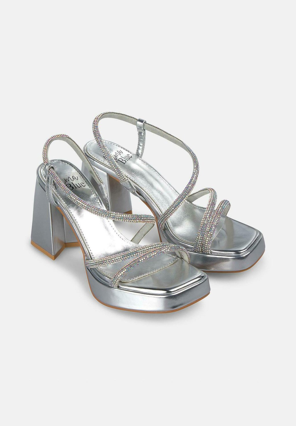 Сандалии CON TACÓN ANCHO PUNTERA CUADRADA Y CIERRE - High heeled sandals Alma Blue, серебряный — фото 2