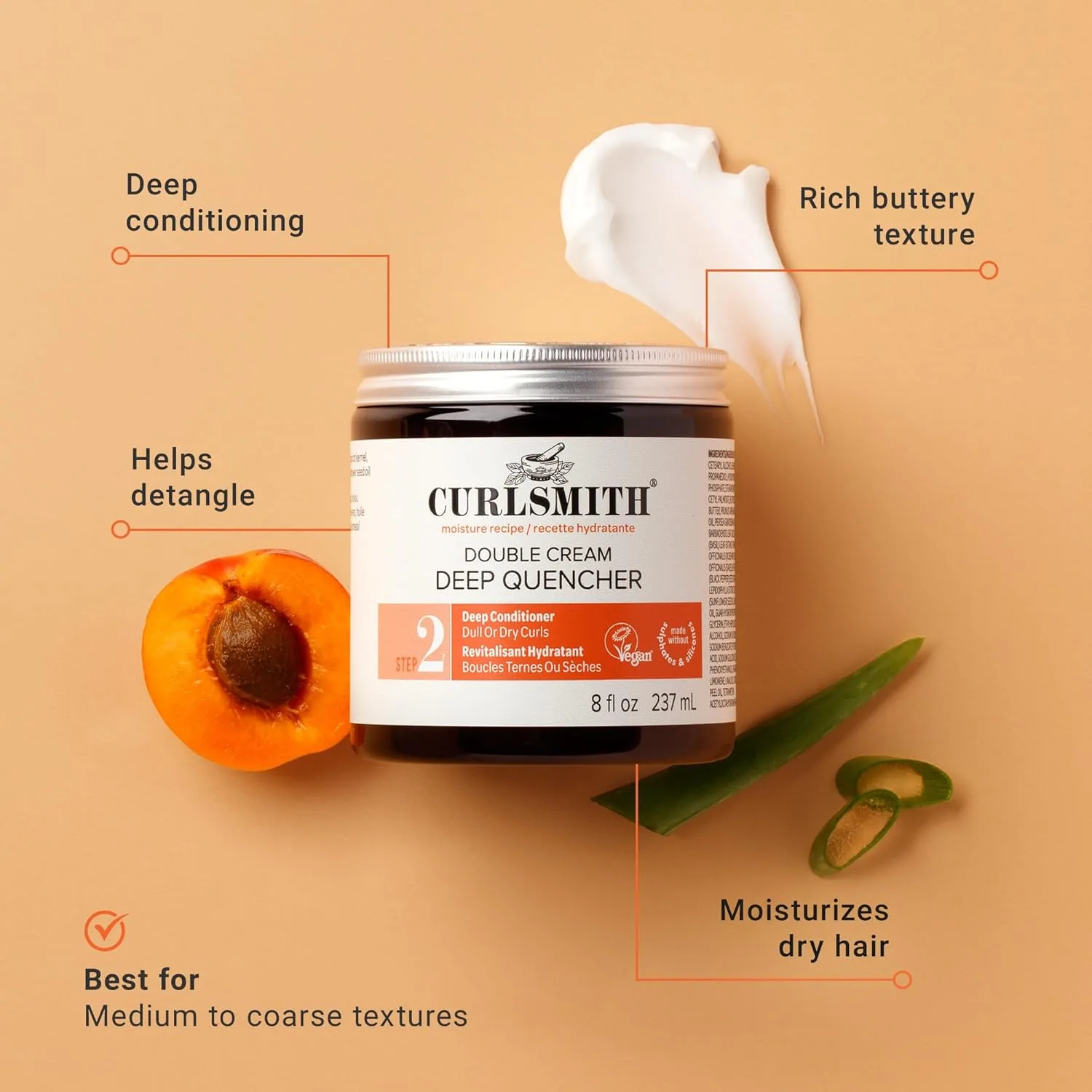 Curlsmith Double Cream Deep Quencher - увлажняющая маска для всех типов кудрей, Vegan & Cruelty Free 237 мл (1 шт.) — фото 3