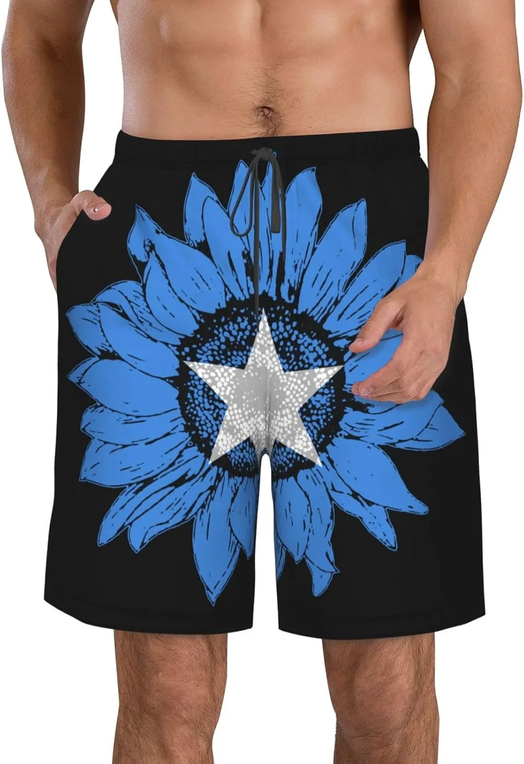 Мужские винтажные шорты для плавания с изображением подсолнуха и сомалийского флага Сомали Generic, белый