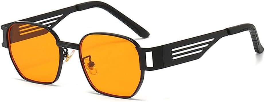 

Мужские солнцезащитные очки в стиле панк с металлическим блеском, ретро-очки с защитой от УФ-излучения UV400, женские солнцезащитные очки с широкими дужками и полыми дужками TKKTLLT, Black Orange