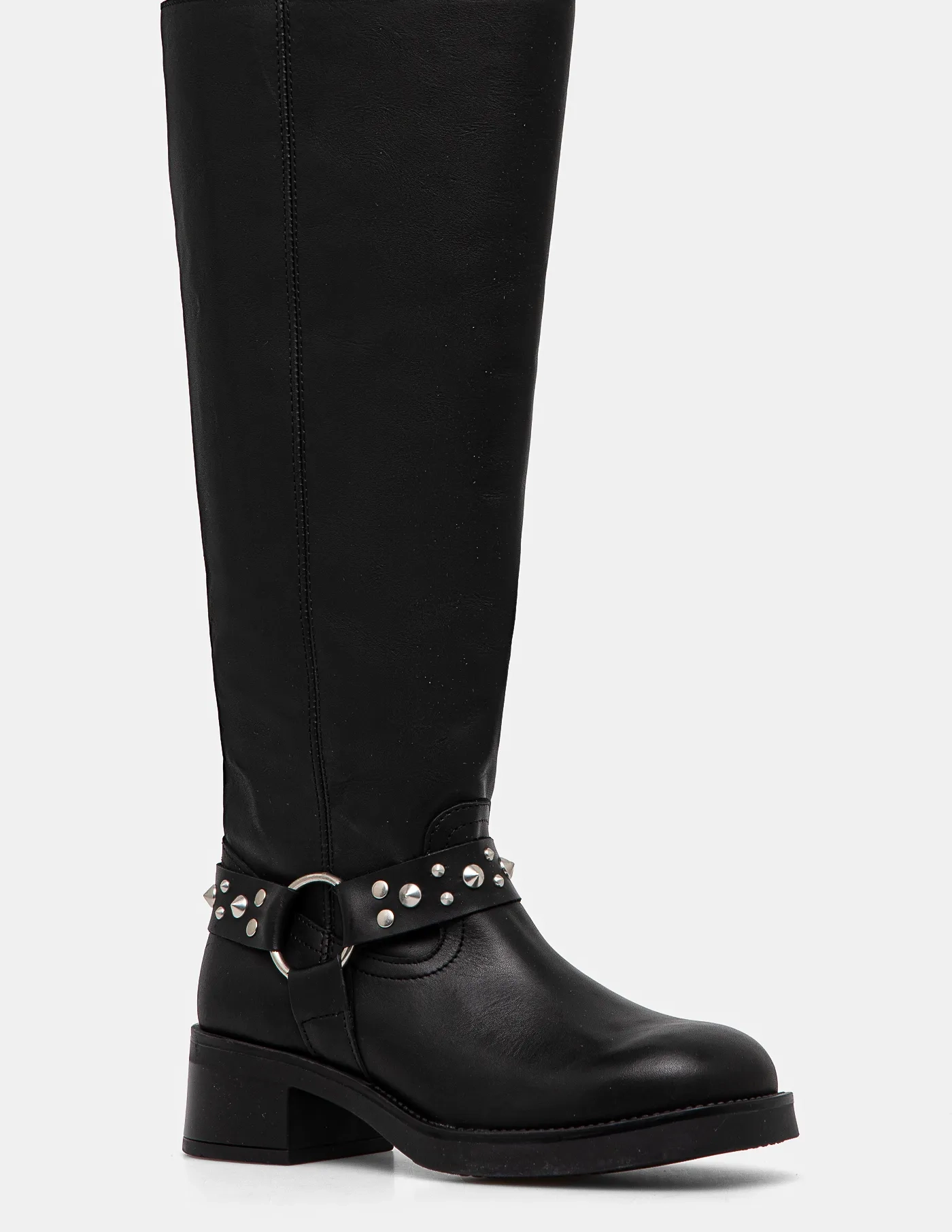 Женские сапоги Steve Madden Brenna из кожи с заклепками, черный — фото 2