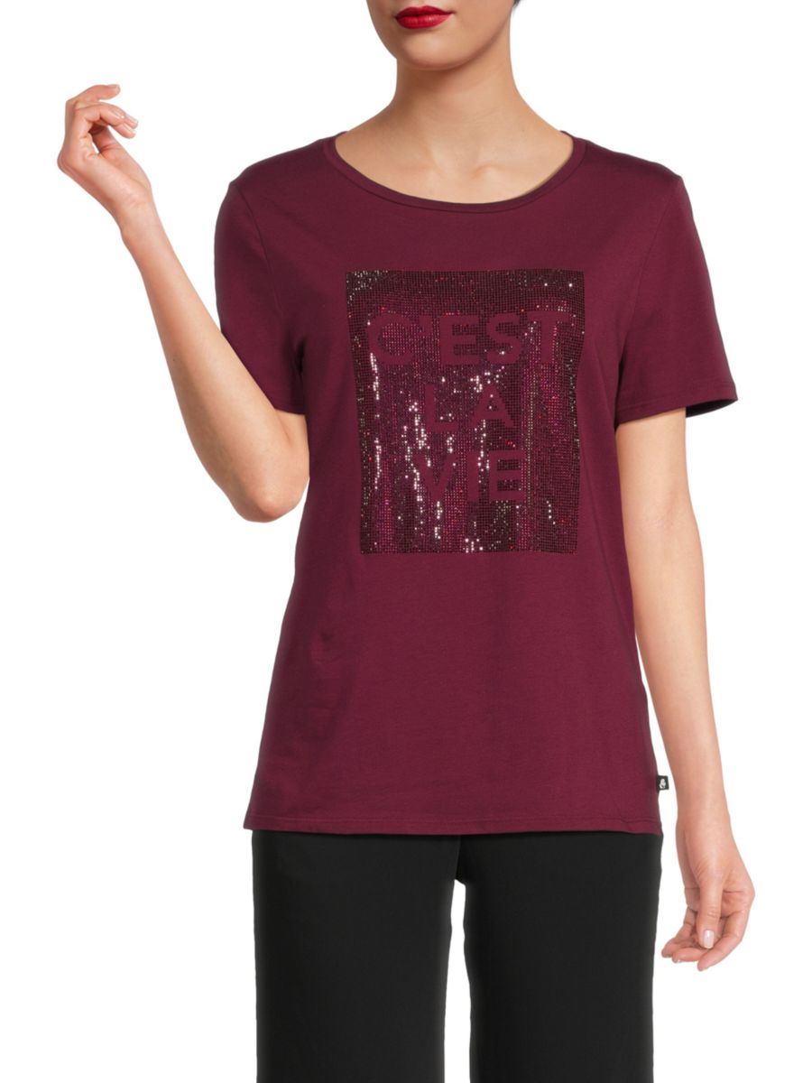 

Хлопковая футболка C'est La Vie со стразами Karl Lagerfeld Paris, бордовый