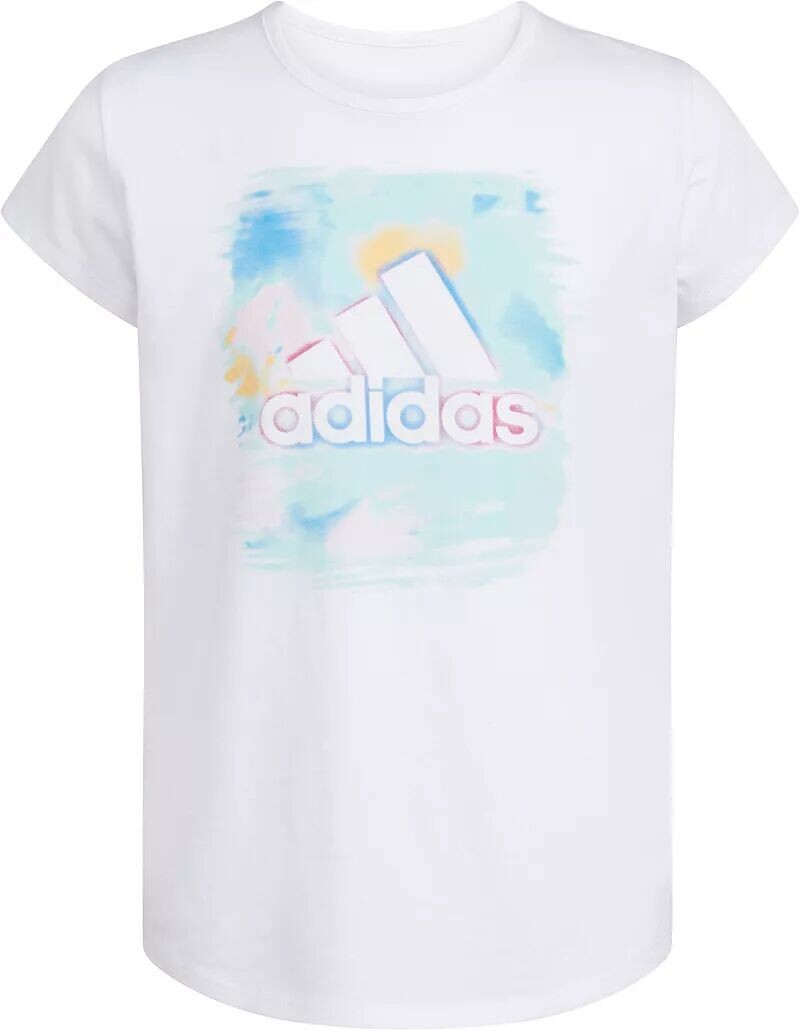 

Футболка с графическим принтом Adidas для девочек Essential, белый/синий