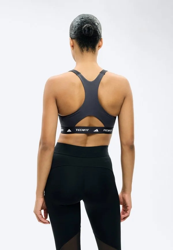 Спортивный бюстгальтер techfit для тренировок, с цветовыми блоками, средней поддержки Adidas Performance, Black/Carbon — фото 3